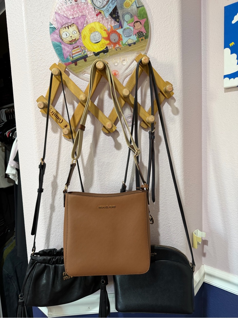 Michael Kors Brown Leather Crossbody Bag with Black Strap